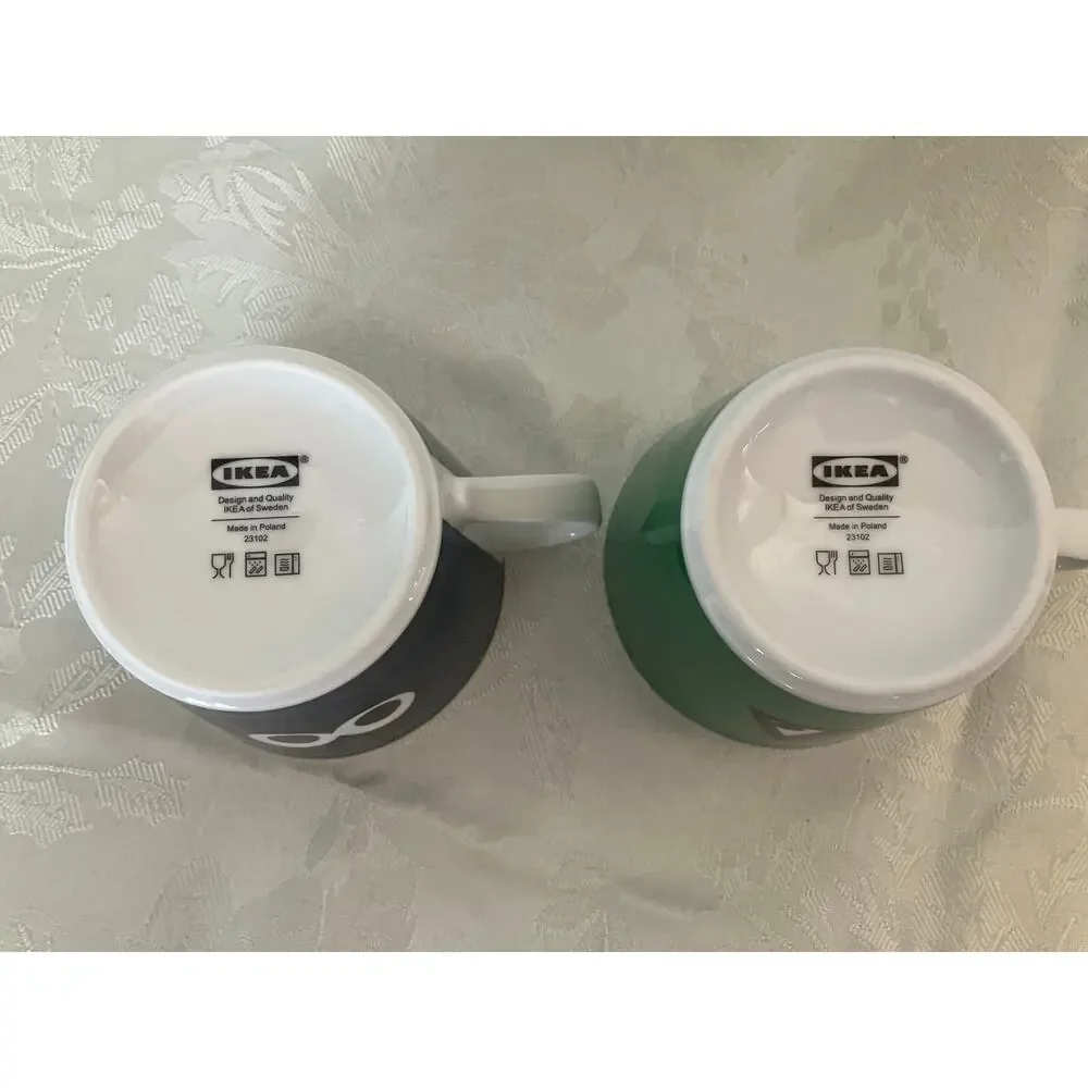 IKEA Glödande Mug Set Poland Blue Green Face Espresso Cups Set of 2